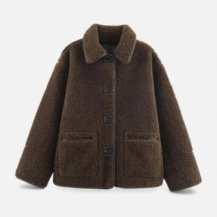 Maison Dresson | Women’s Reversible Brown Teddy Jacket with Turn-Down Collar