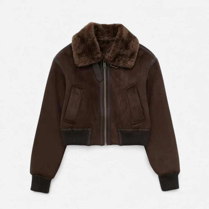 Maison Dresson | Women’s Brown Bomber Jacket, Luxe Faux Fur Trim