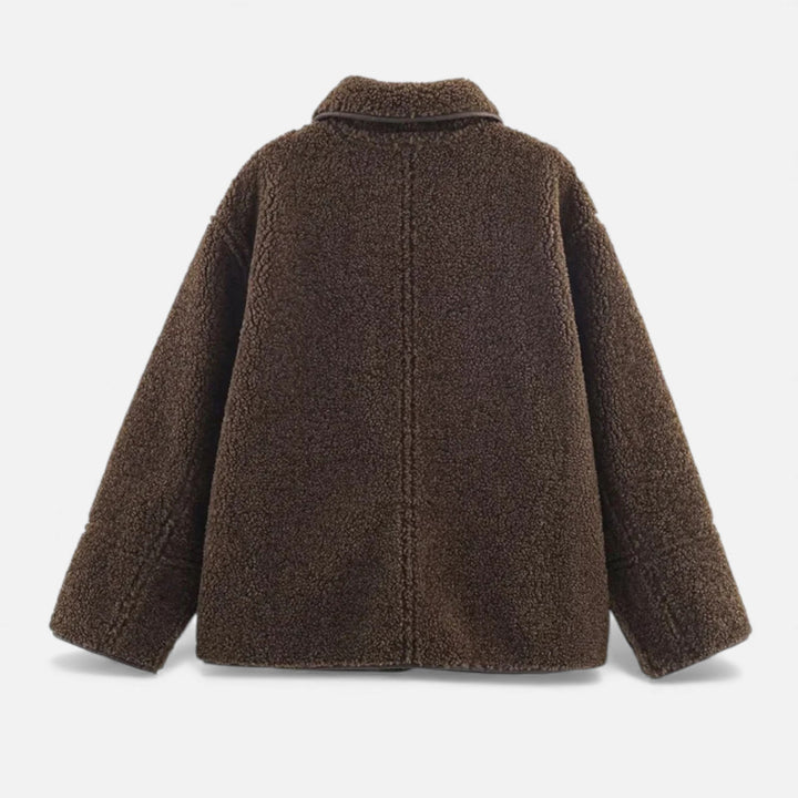 Maison Dresson | Women’s Reversible Brown Teddy Jacket with Turn-Down Collar