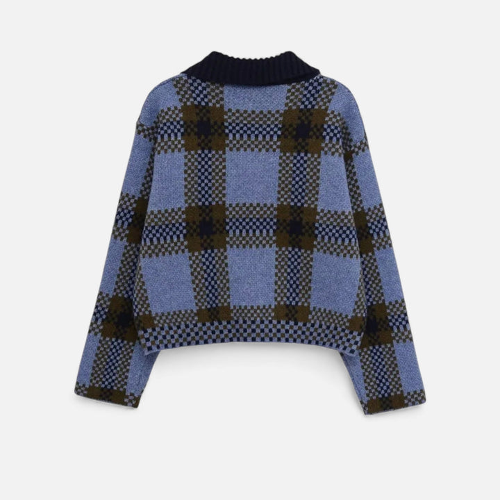 Maison Dresson | Women’s Plaid Knitted Zipper Jacket with Turn-Down Collar