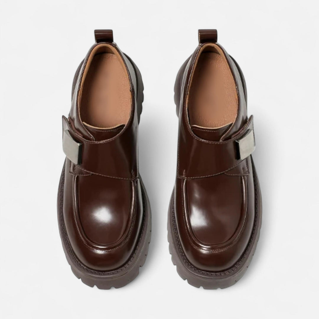 Maison Dresson | Women’s Leather Derby Shoes – Round Toe Buckle Flats