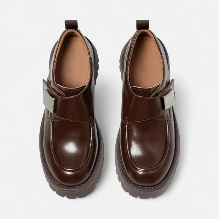 Maison Dresson | Women’s Leather Derby Shoes – Round Toe Buckle Flats