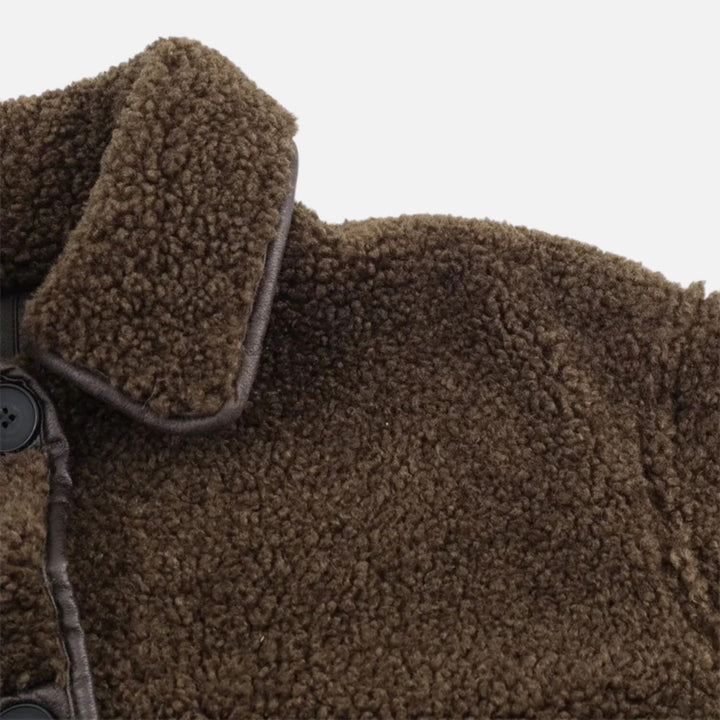 Maison Dresson | Women’s Reversible Brown Teddy Jacket with Turn-Down Collar