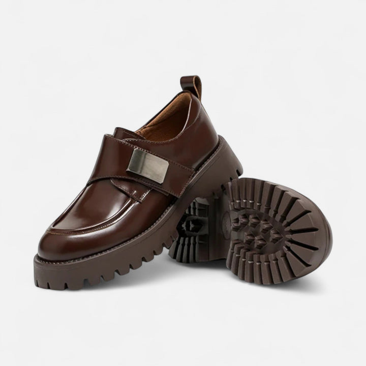 Maison Dresson | Women’s Leather Derby Shoes – Round Toe Buckle Flats