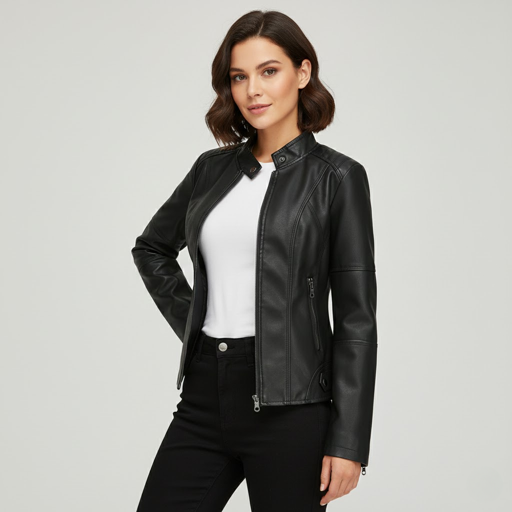 Women's Faux-Leather Zip Jacket