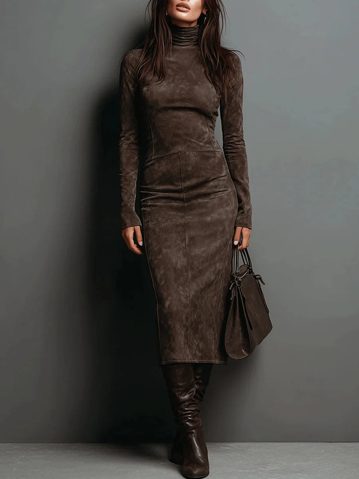 Kelly | Vestido midi con cuello alto y manga larga