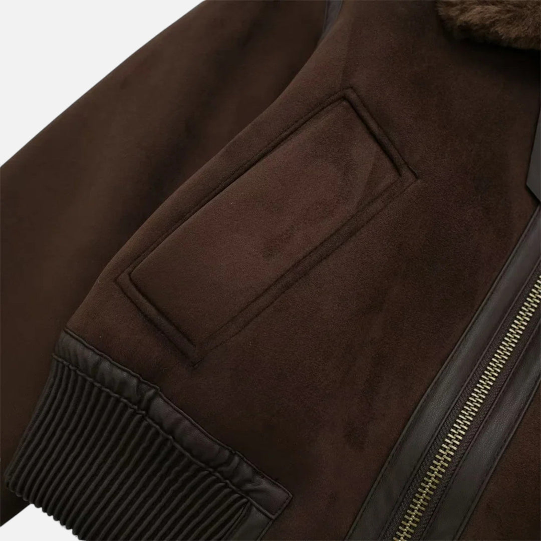 Maison Dresson | Women’s Brown Bomber Jacket, Luxe Faux Fur Trim