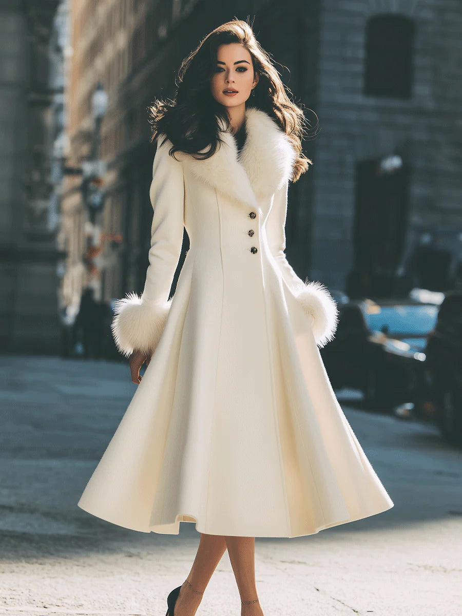 Zara | Flared Coat With Faux Fur Collar And Cuffs