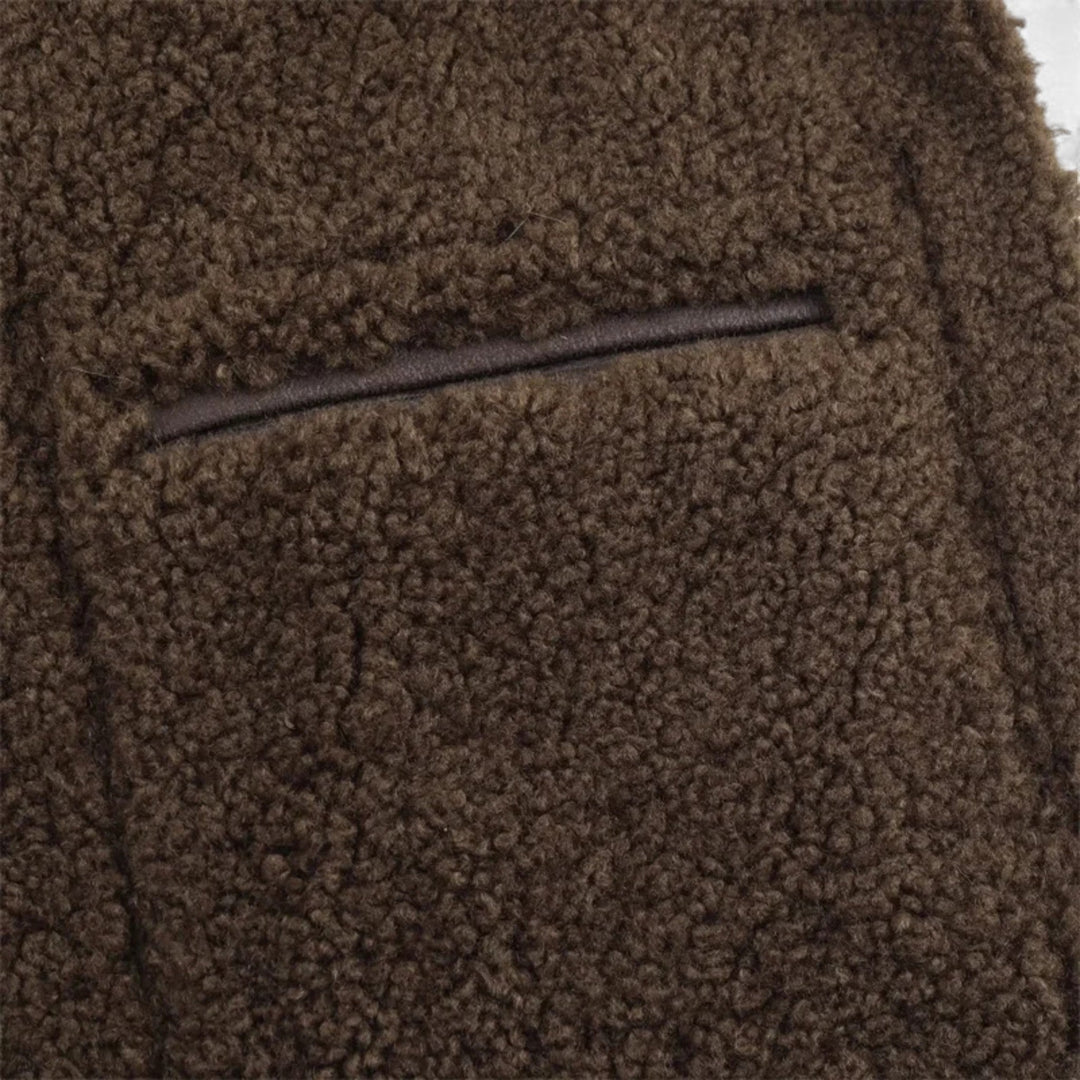 Maison Dresson | Women’s Reversible Brown Teddy Jacket with Turn-Down Collar
