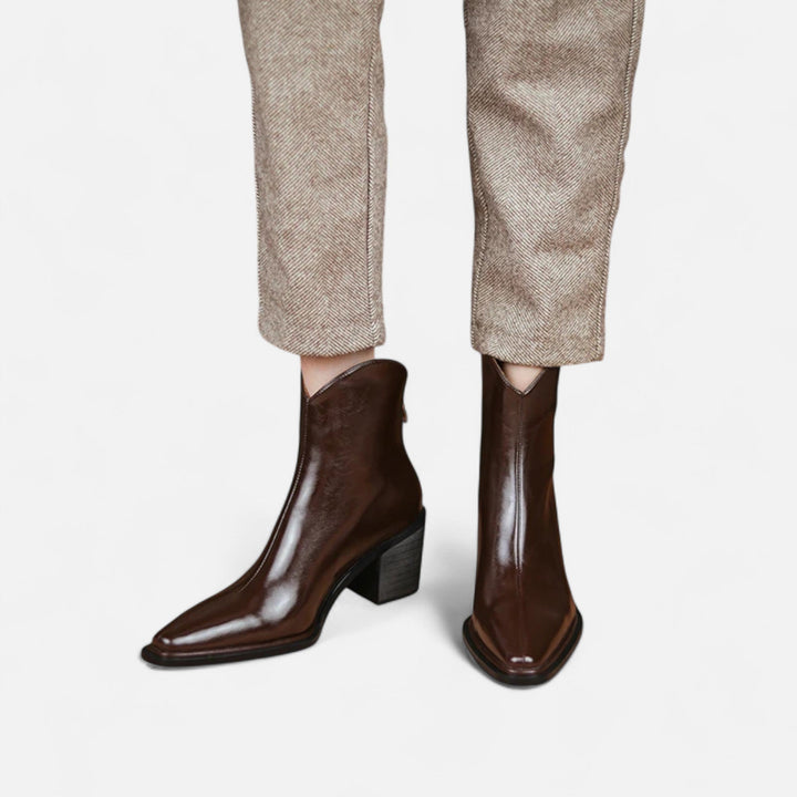Maison Dresson | Women’s Pointed Toe PU Leather Heeled Boots