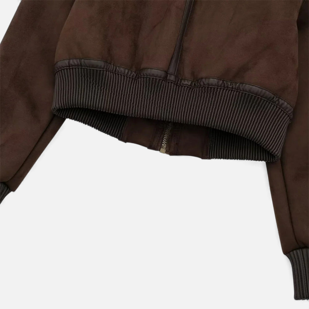 Maison Dresson | Women’s Brown Bomber Jacket, Luxe Faux Fur Trim