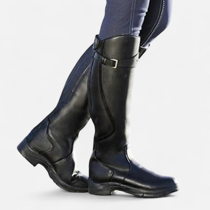 Maison Dresson | Women’s Knee-High PU Leather Heel Boots – “Angel Baby” Motif