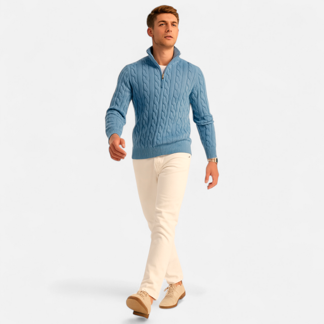 Maison Dresson | Men’s Thick-Knit Turtleneck Zip Sweater