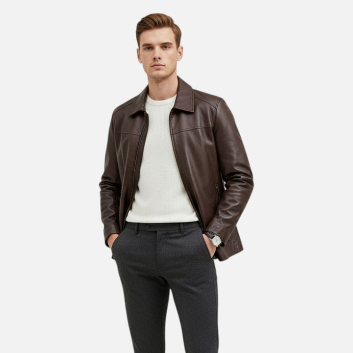 Maison Dresson Men's PU Leather Jacket with Stand Collar – Timeless Autumn Elegance