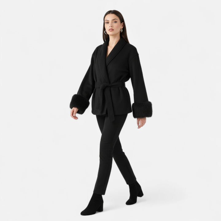 Maison Dresson | Women’s Faux-Fur Coat – Ivy League Lace-Up Elegance